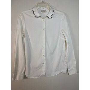 Kate Spade New York White Button Up‎ Shirt Blouse Scallop Collar Size 4